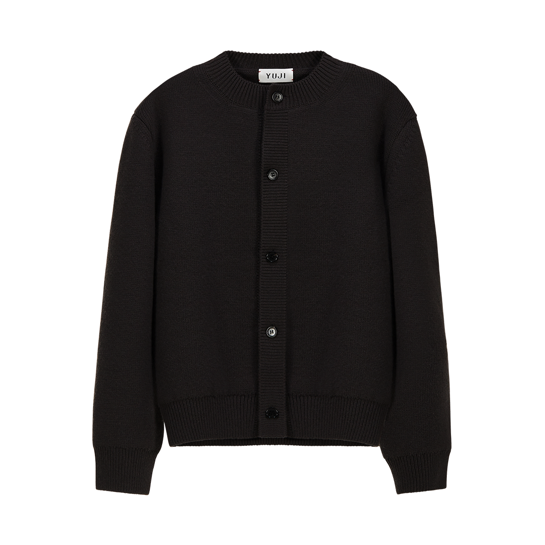 유지 로고 패치 컴팩트 니트 가디건 블랙(YUJI Logo Patch Compack Knit Cardigan Black)