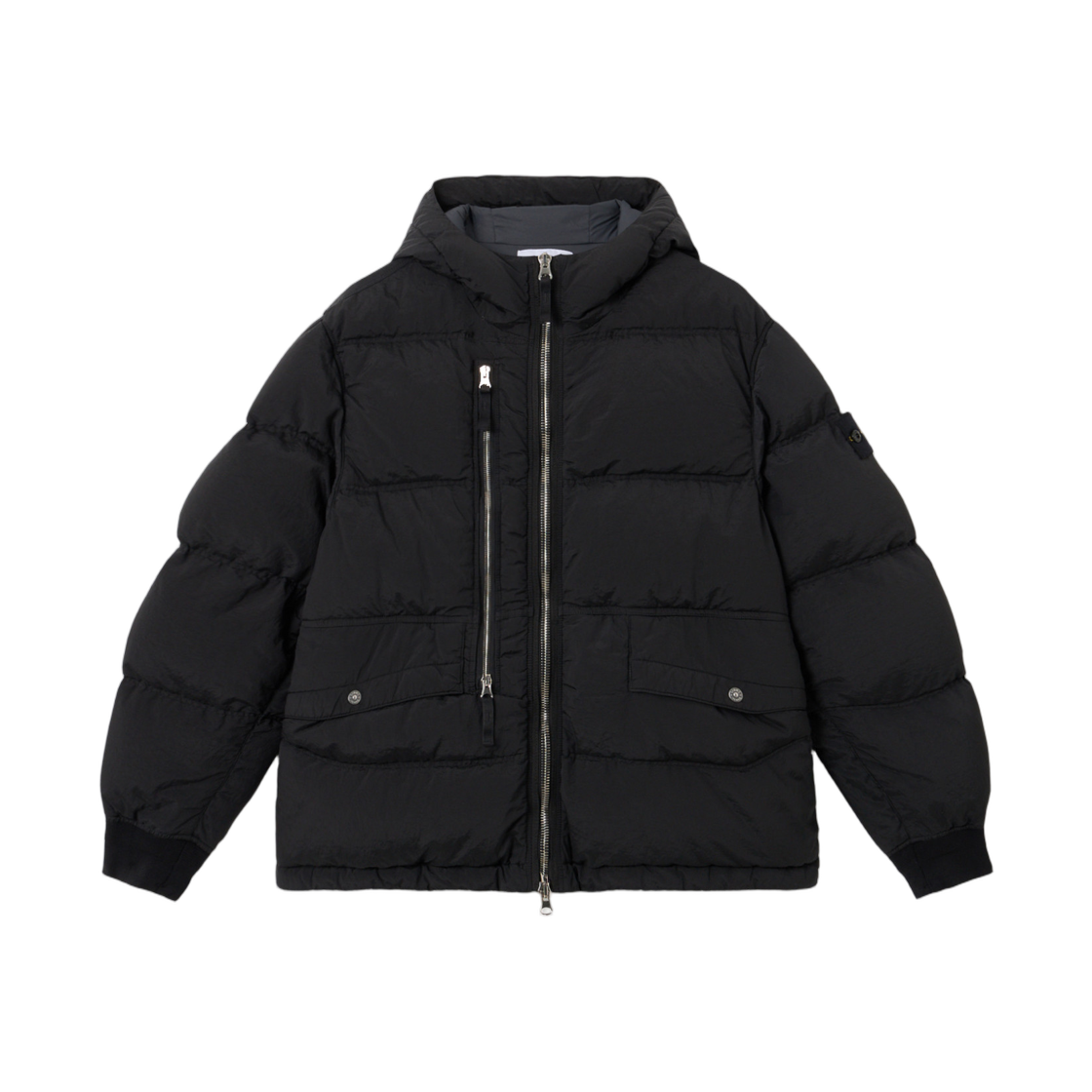 스톤 아일랜드 4100088 나일론 메탈 에코닐 후드 다운 파카 안티 드롭 앤 집 포켓 다크 틸 그린 - 25FW