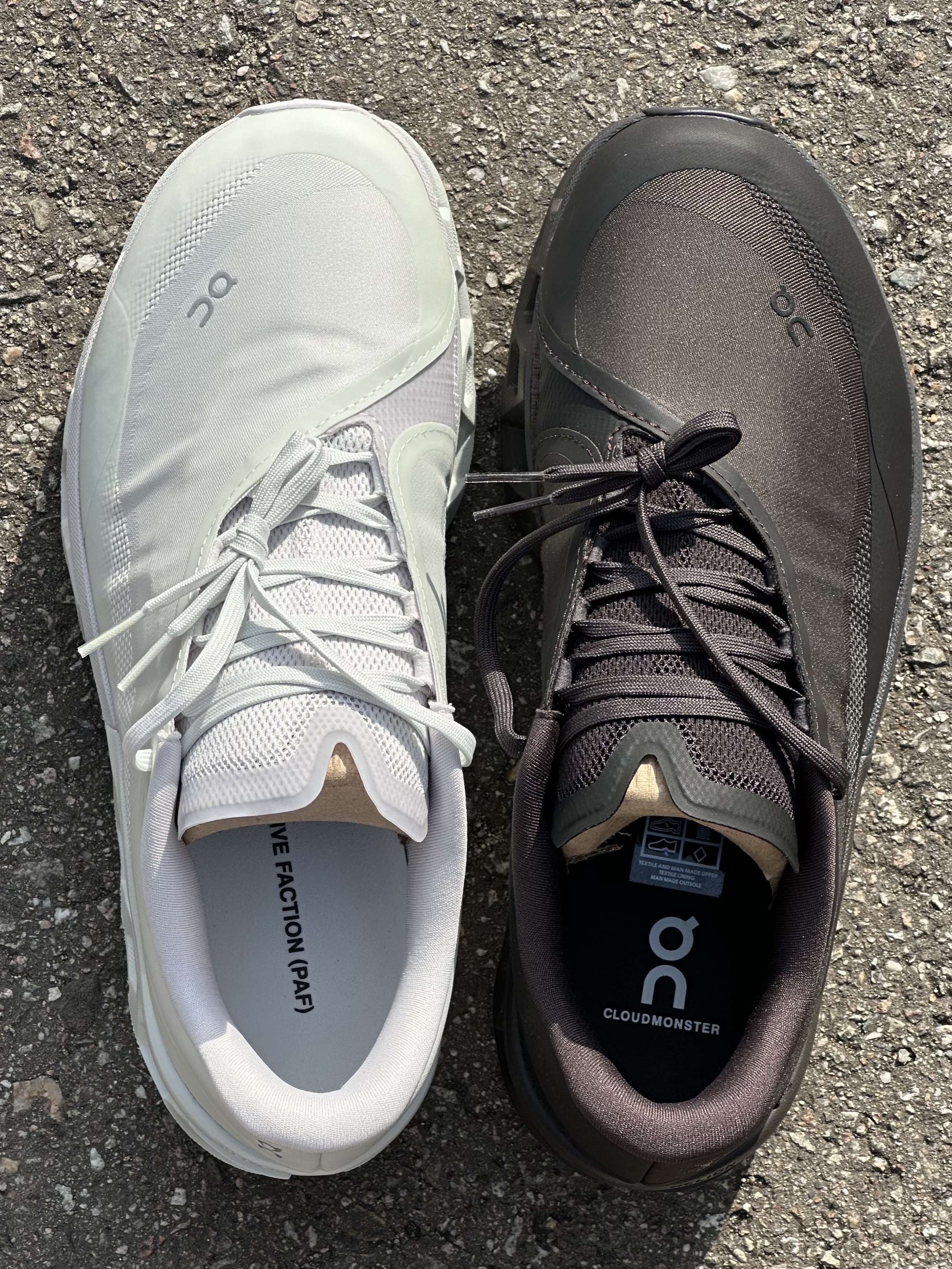 On Running x Post Archive Faction (Paf) Cloudmonster 2 Vapor Frost, On Running x Post Archive Faction (Paf) Cloudmonster 2 Thorn Brown 착용 스타일 - 1