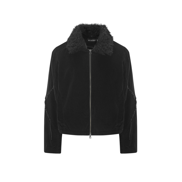 S05947 Surgery Sutured Fur Trimming Jacket Black