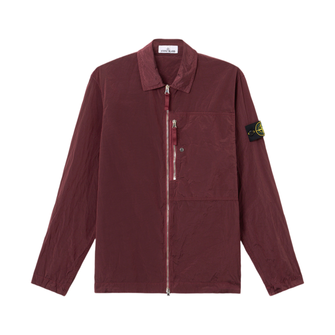 스톤 아일랜드 1200031 나일론 메탈 에코닐 컴포트 핏 오버셔츠 체스트 포켓 앤 투웨이 집 다크 버건디 - 25FW