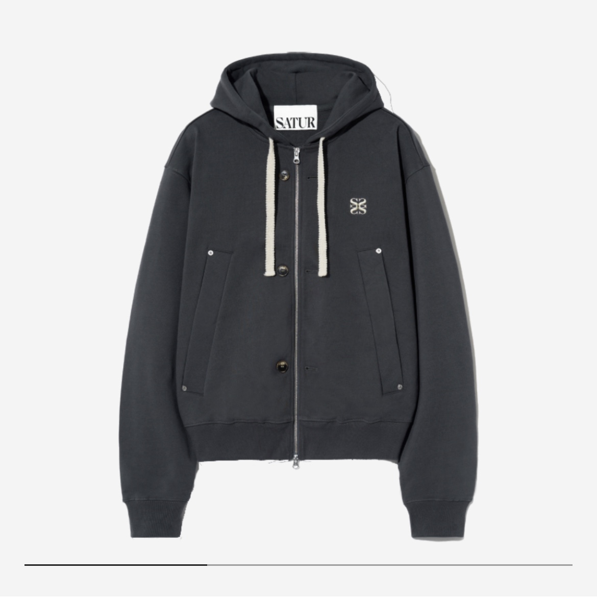 SATUR Teo Cotton All Day Hood Zip-up Classic Charcoal 착용 스타일 - 1
