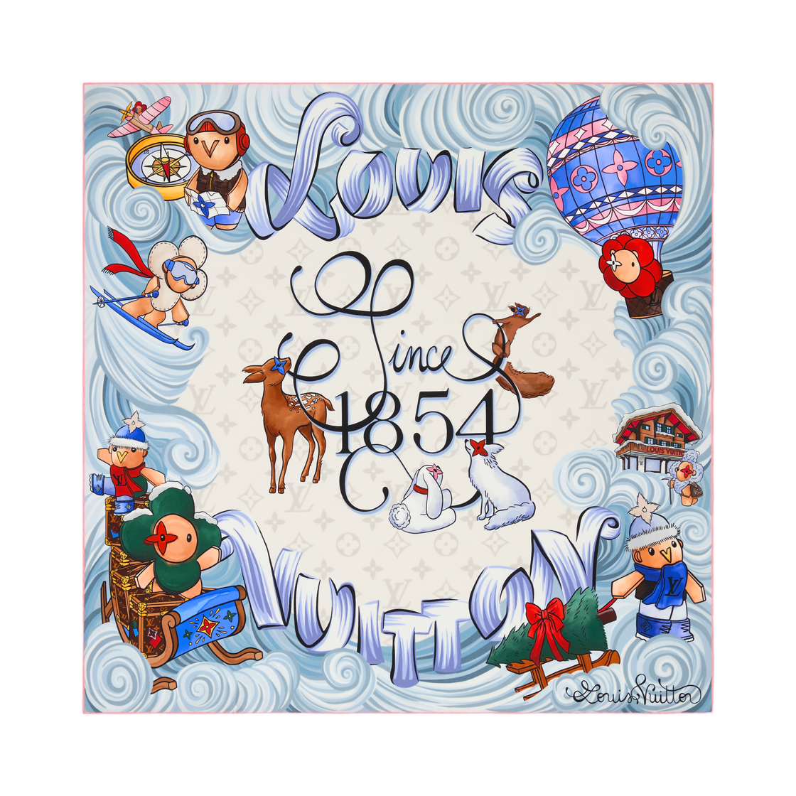 M97192 (W) Louis Vuitton Vivienne Winter Holiday Square 90 Sky Blue