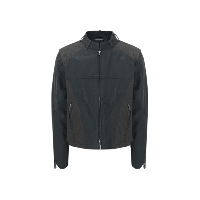 써저리 벨트 링 넥 레더 자켓 블랙/브라운(Surgery Belt Ring Neck Leather Jacket Black / Brown)