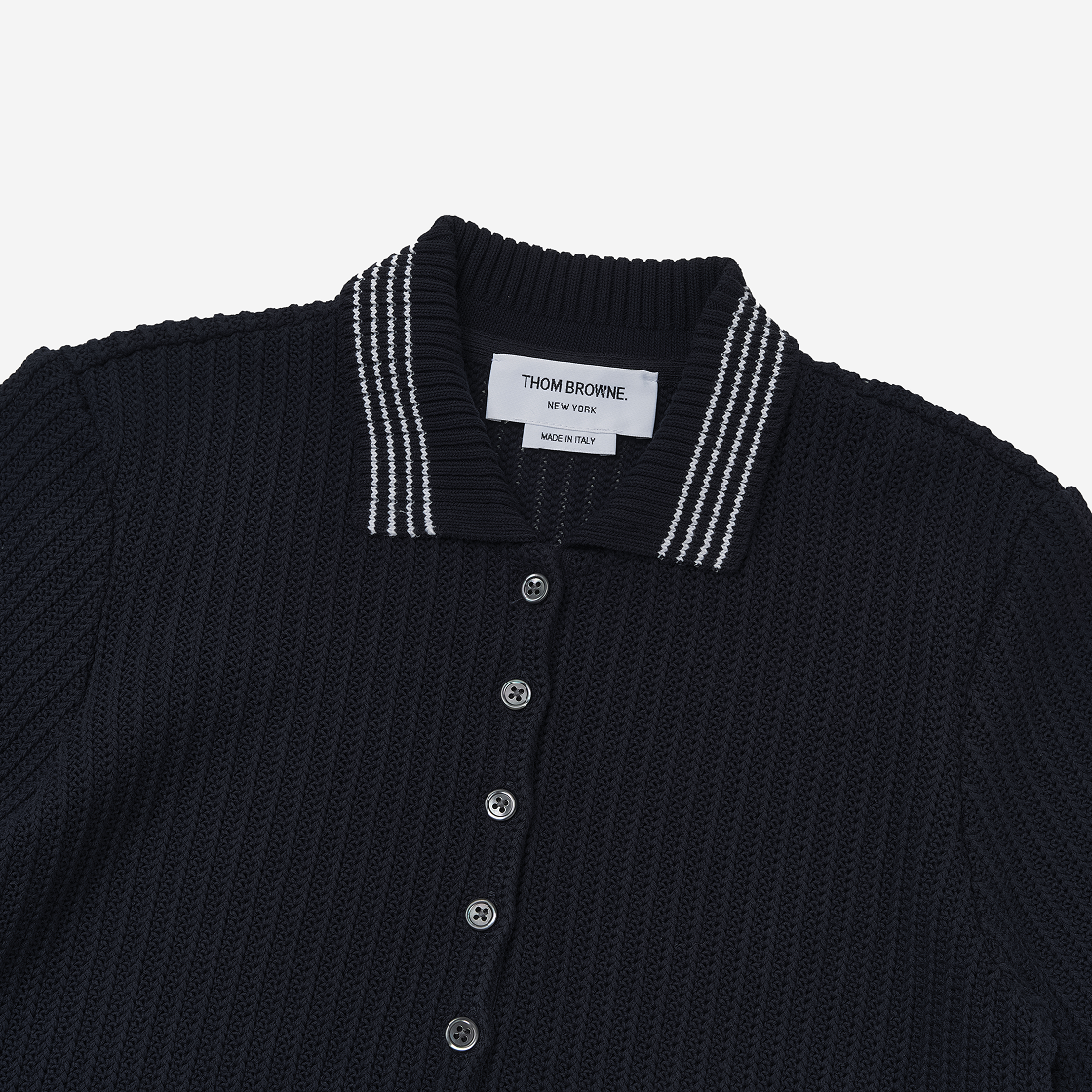 (W) 톰브라운 솔리드 라셀 티핑 스트라이프 숏슬리브 폴로 네이비((W) Thom Browne Solid Raschel Tipping Stripe Short Sleeve Polo Navy) - 3