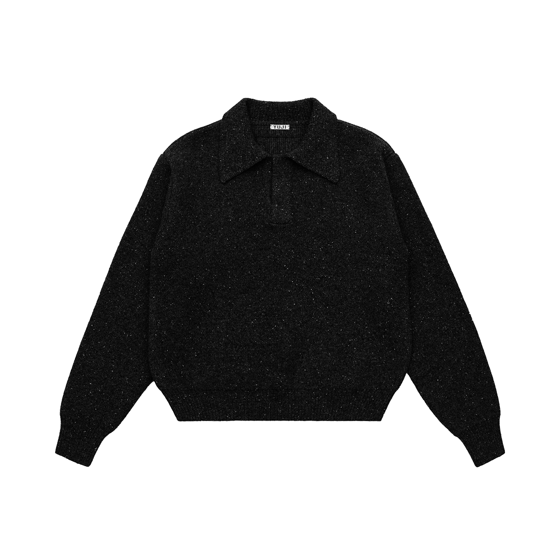 유지 로고 패치 폴로 스웨터 블랙(YUJI Logo Patch Polo Sweater Black)