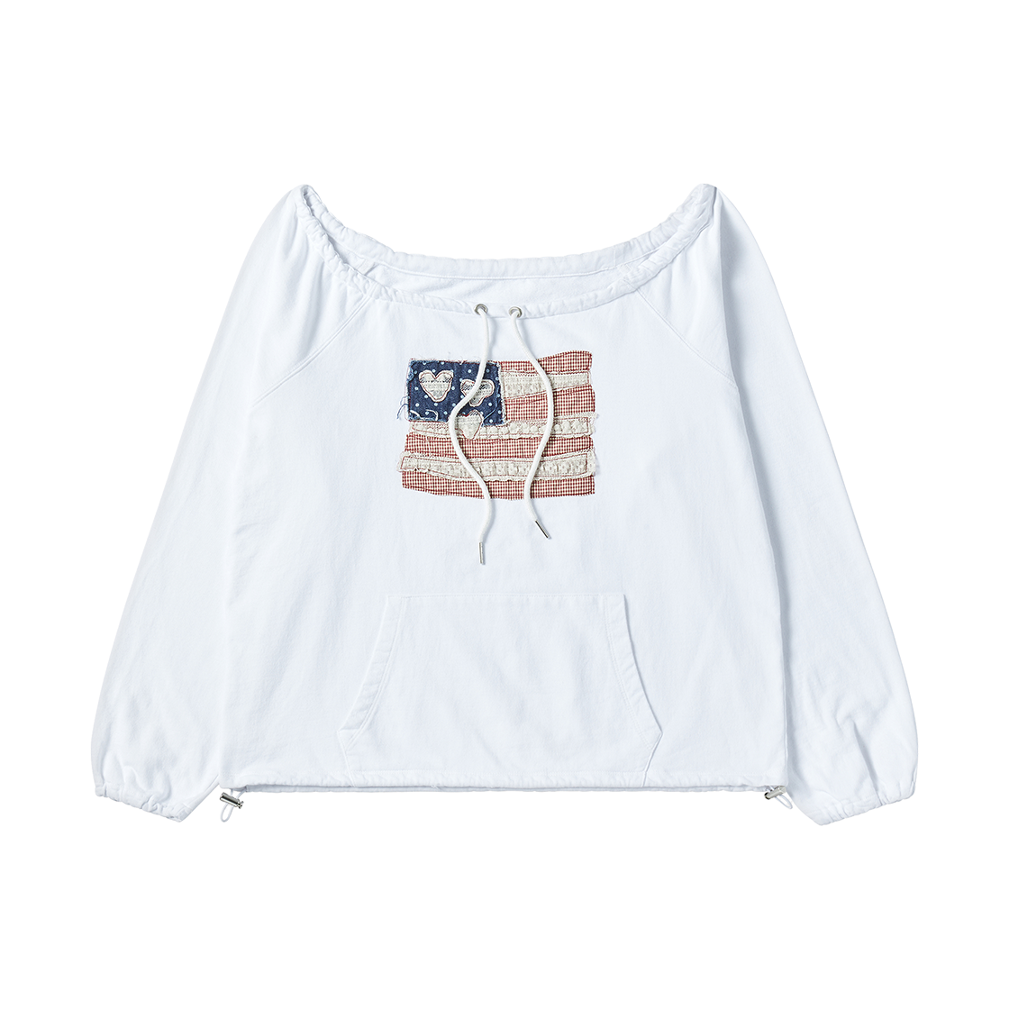 RG_25_FA2_LS_13 Rogin N Rosie USA Banner String long Sleeve White