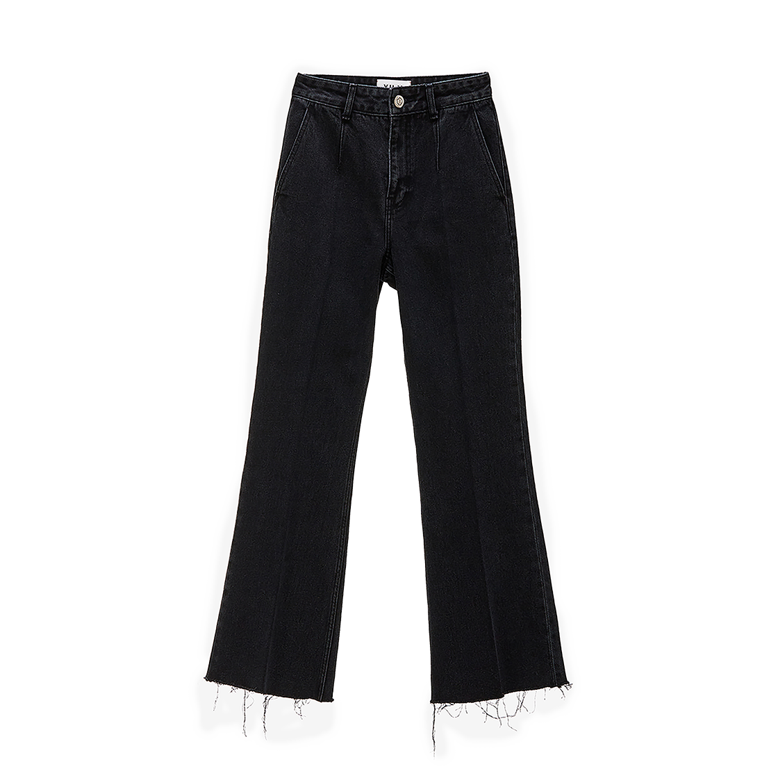 YJ-C01-DP004 YUJI Raw Edge Flared Denim Black
