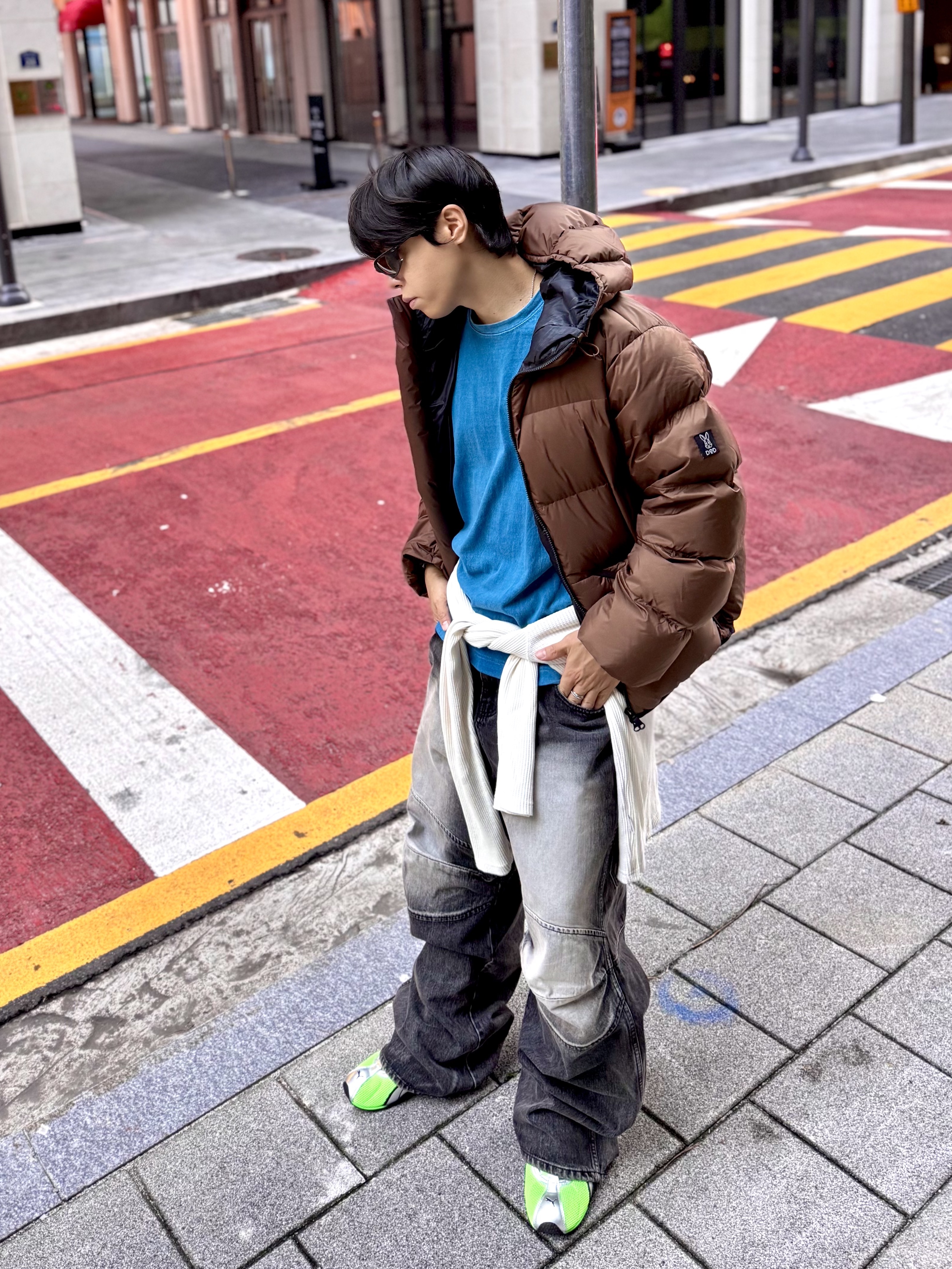 MJD 3D Knee Denim Pants Black, Puma H-street OG Green Silver 착용 스타일 - 2
