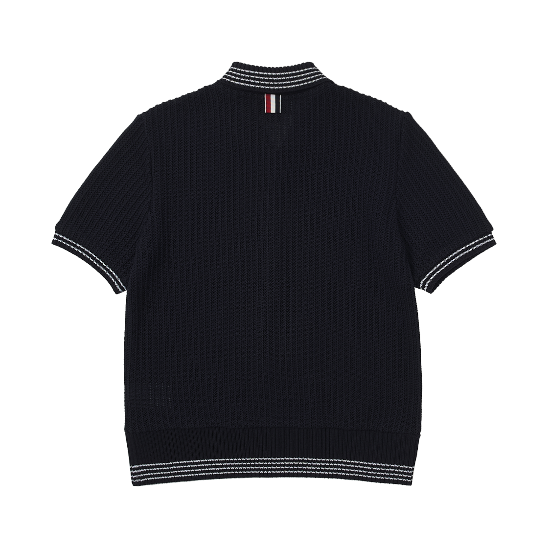 (W) 톰브라운 솔리드 라셀 티핑 스트라이프 숏슬리브 폴로 네이비((W) Thom Browne Solid Raschel Tipping Stripe Short Sleeve Polo Navy) - 2