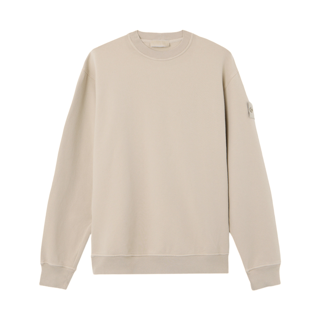 스톤 아일랜드 6100069 스트레치 코튼 플리스 스톤 아일랜드 고스트 컴포트 핏 크루넥 스웨트셔츠 립드 블루 베이지 - 25FW(Stone Island 6100069 Stretch Cotton Fleece Stone Island Ghost Comfort Fit Crewneck Sweatshirt with Ribbed Trims Beige - 25FW) - 1