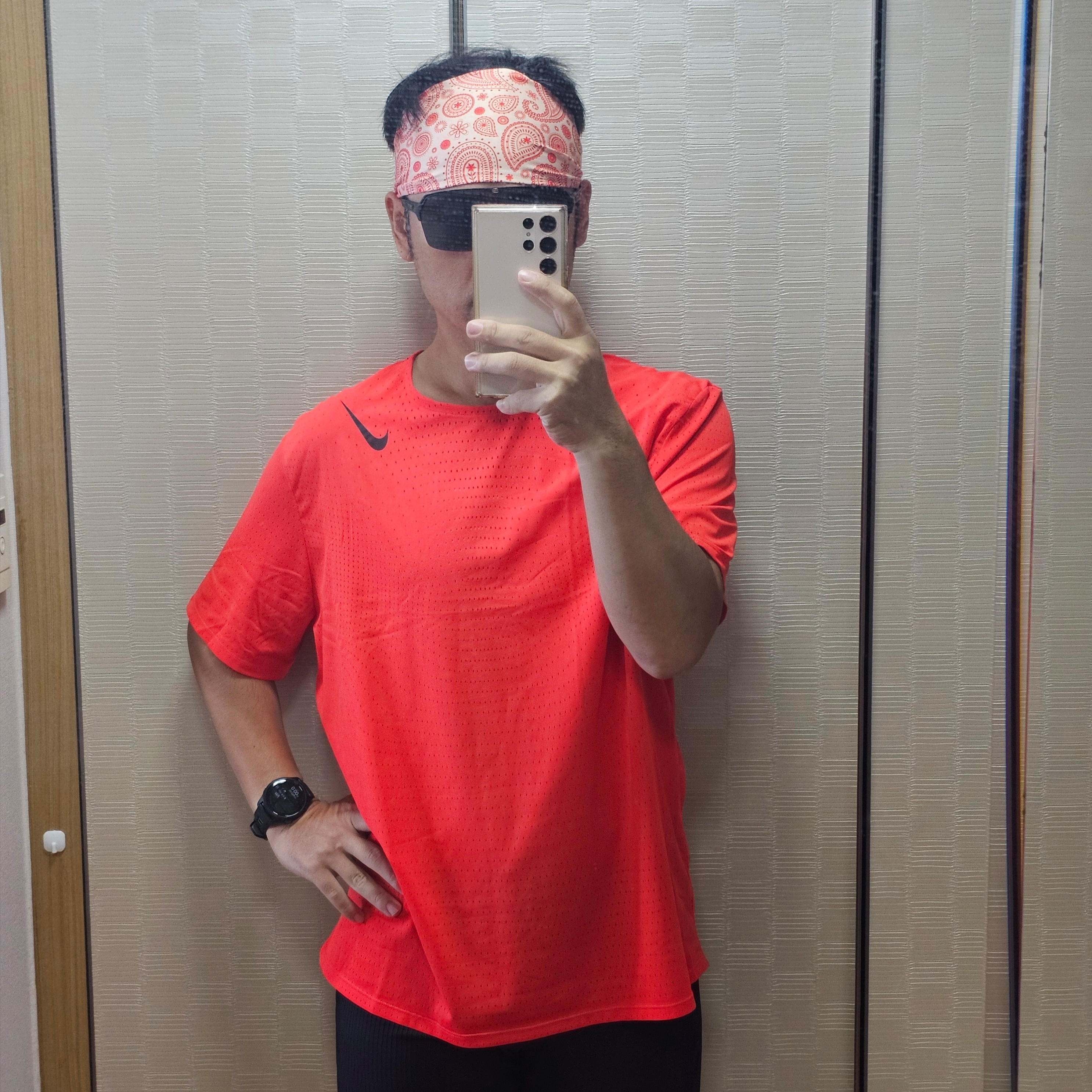 Nike Aeroswift Dri-Fit ADV Short Sleeve Running Top Light Crimson Black - US/EU 착용 스타일