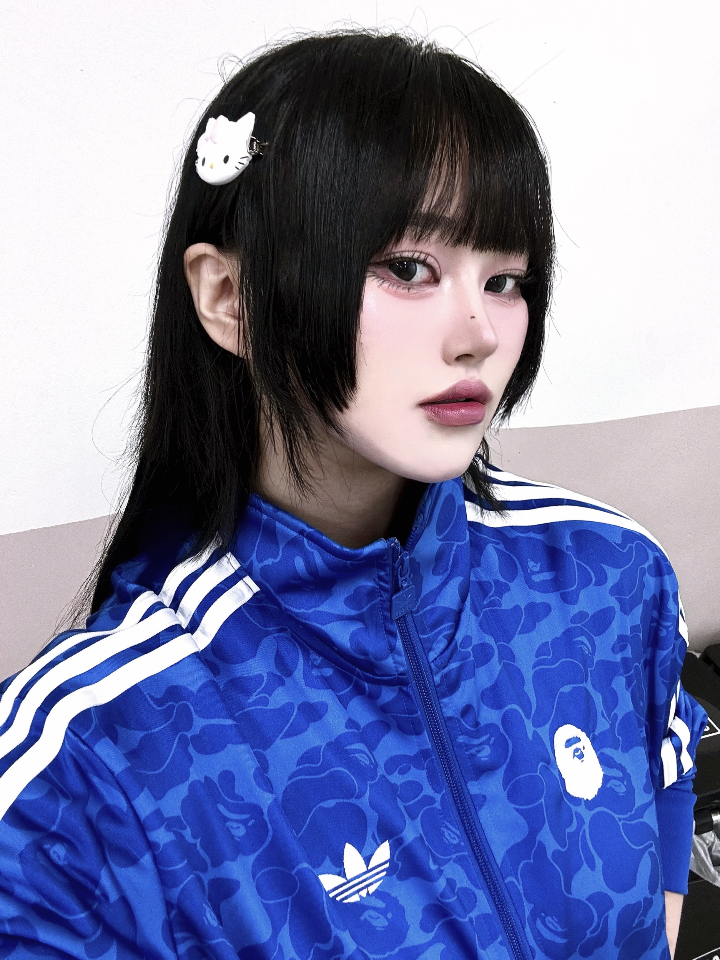 Adidas x BAPE Allover Print Track Top Blue - US Sizing 착용 스타일 - 2