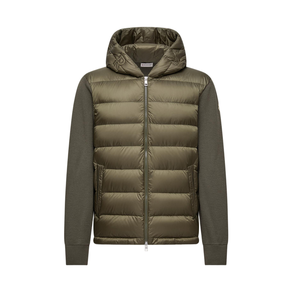 K2-091-9B00006-M1131-825 Moncler Padded Wool Zip Up Hoodie Olive Green - 25FW