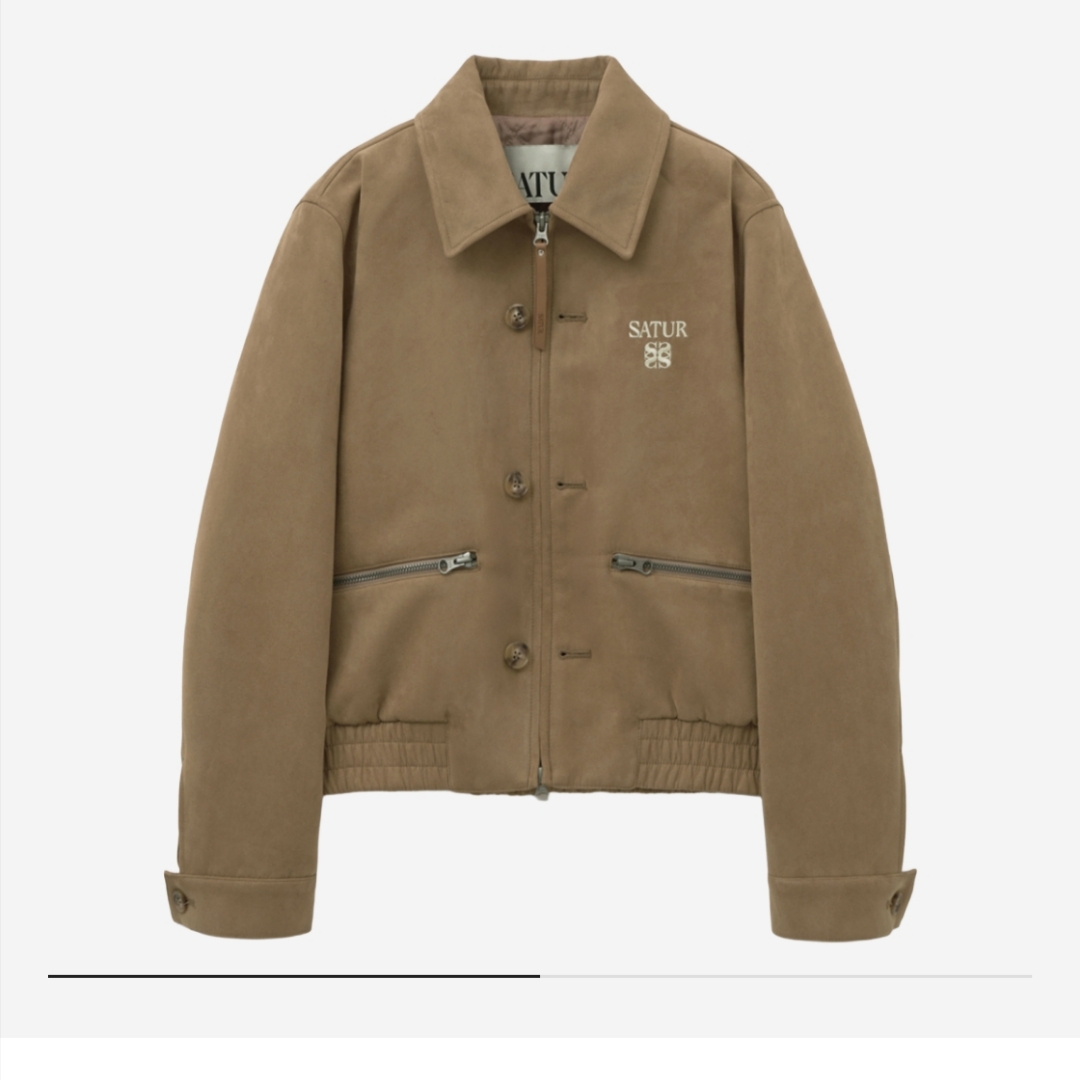 SATUR W Teo Faux Suede Short Jacket Beige 착용 스타일