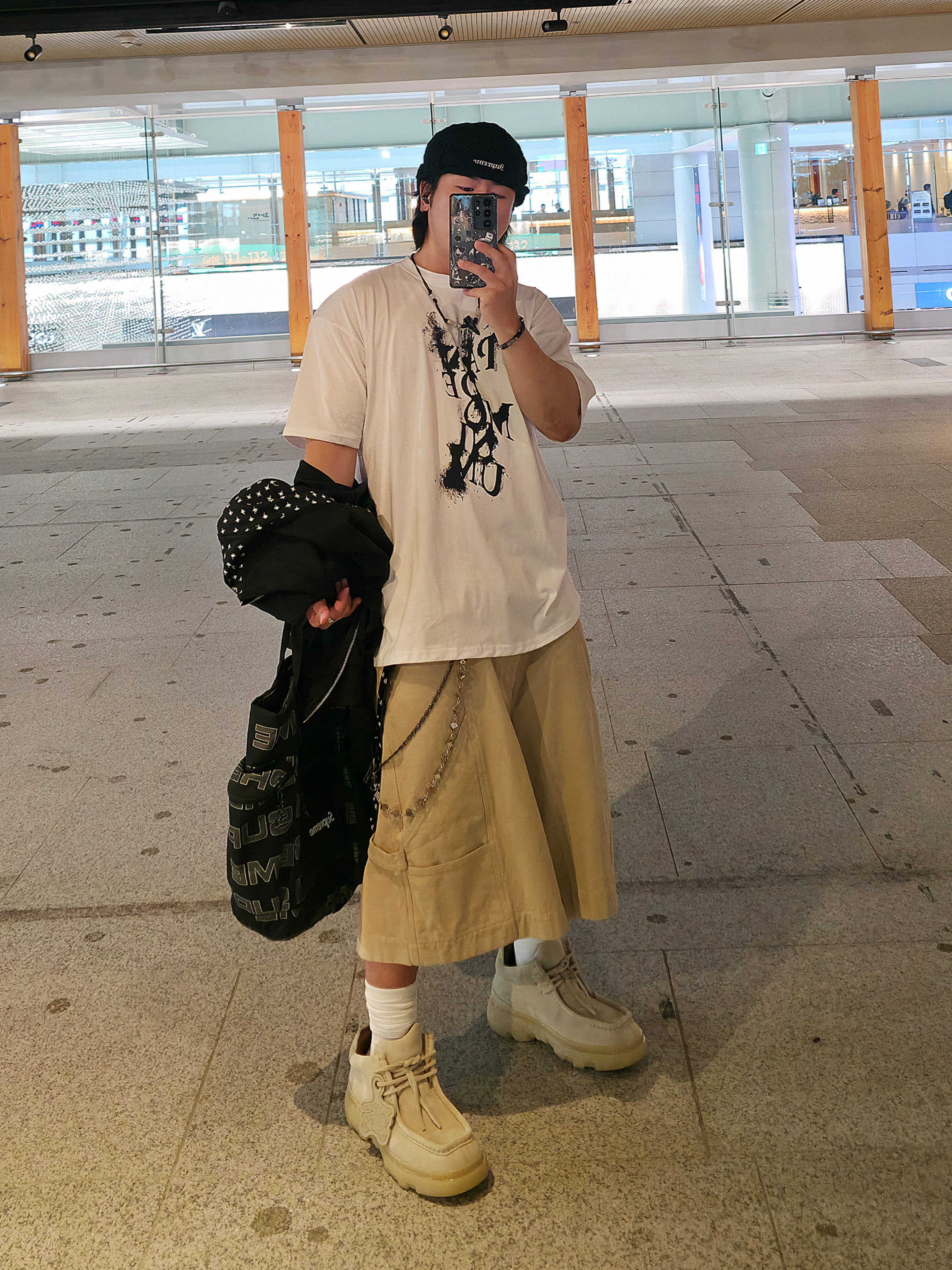 Supreme Block Knit Beanie Black - 25SS, qAp VTG Work Pants Beige 착용 스타일 - 7