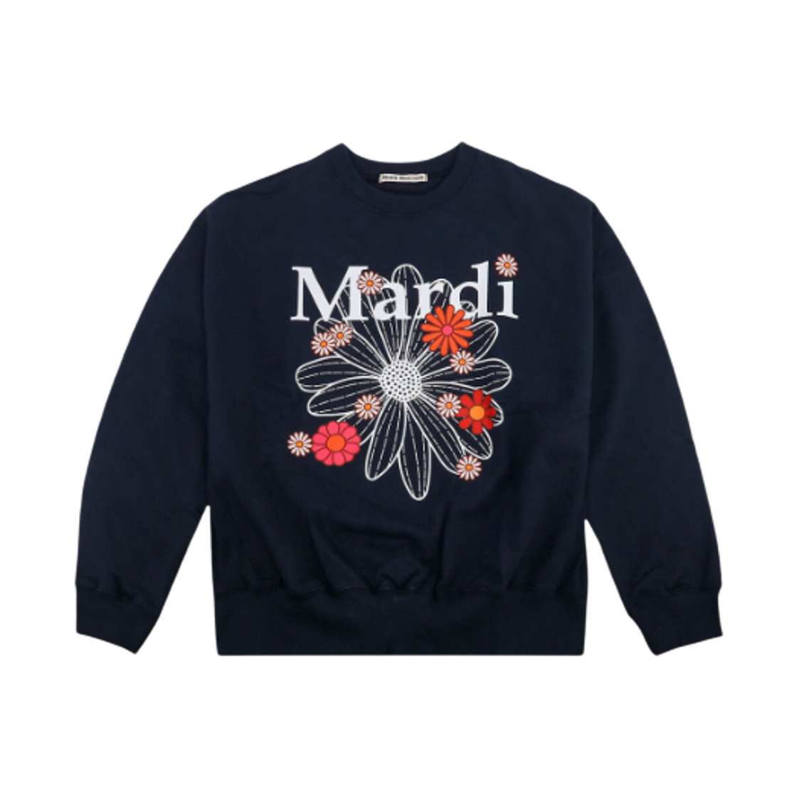 (W) 마르디 메크르디 플라워마르디 블라썸 스웨트셔츠 네이비 화이트((W) Mardi Mercredi Flowermardi Blossom Sweatshirt Navy White)