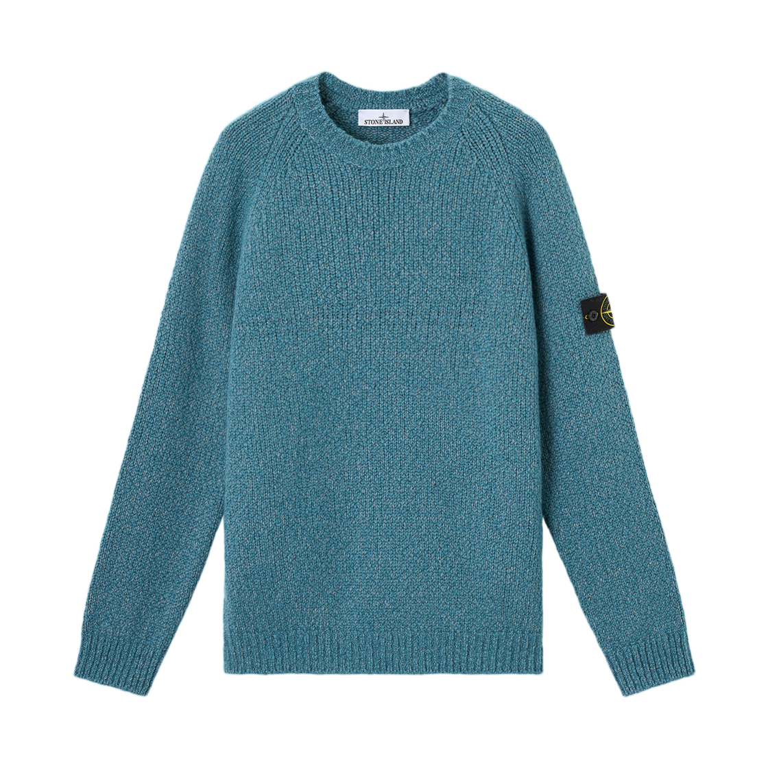 K2S1551000-50S00N1-V0M57 Stone Island 5100050 Fancy Yarn Mouliné Wool Crewneck Jumper with Raglan Sleeves Petrol Blue Melange - 25FW