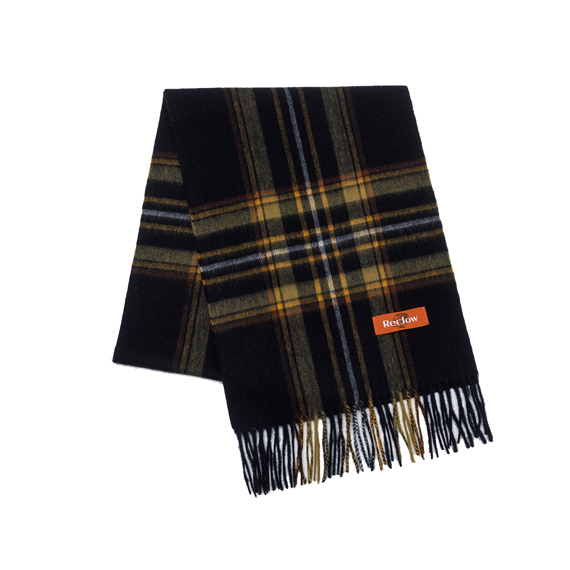 리끌로우 이니 체크 울 100% 머플러 옐로우 네이비(RECLOW Eeny Check Wool 100% Muffler Yellow Navy) - 1