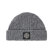Stone Island N100014 Fancy Yarn Mouliné Wool Beanie with Compass Patch and Mouliné Texture Cement Melange - 25FW