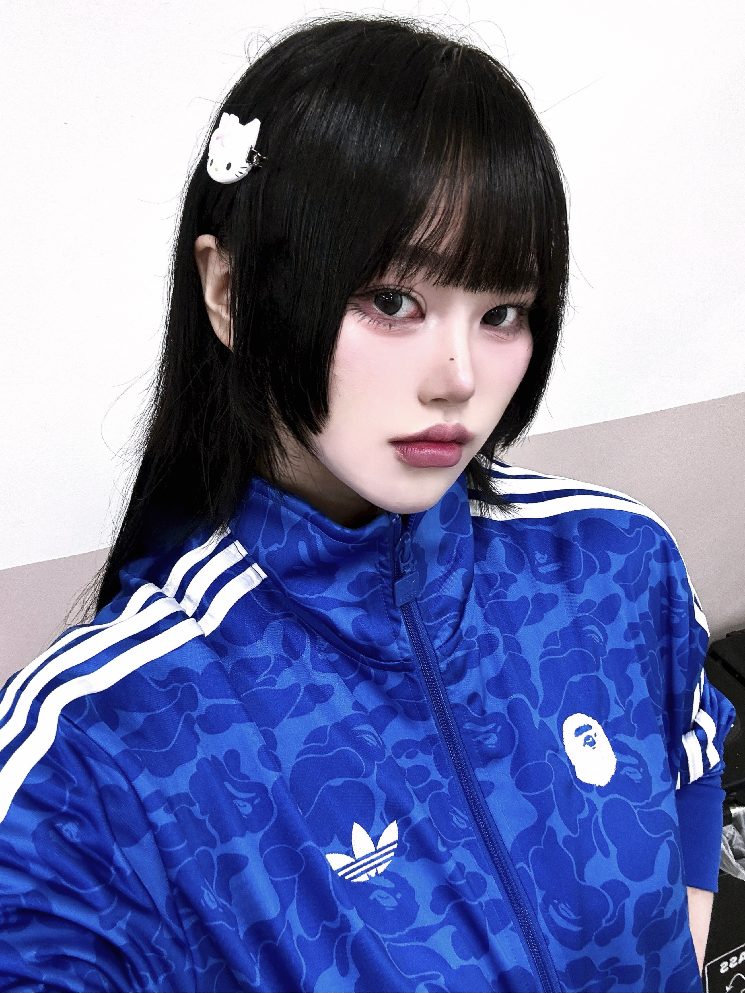 Adidas x BAPE Allover Print Track Top Blue - US Sizing 착용 스타일 - 1