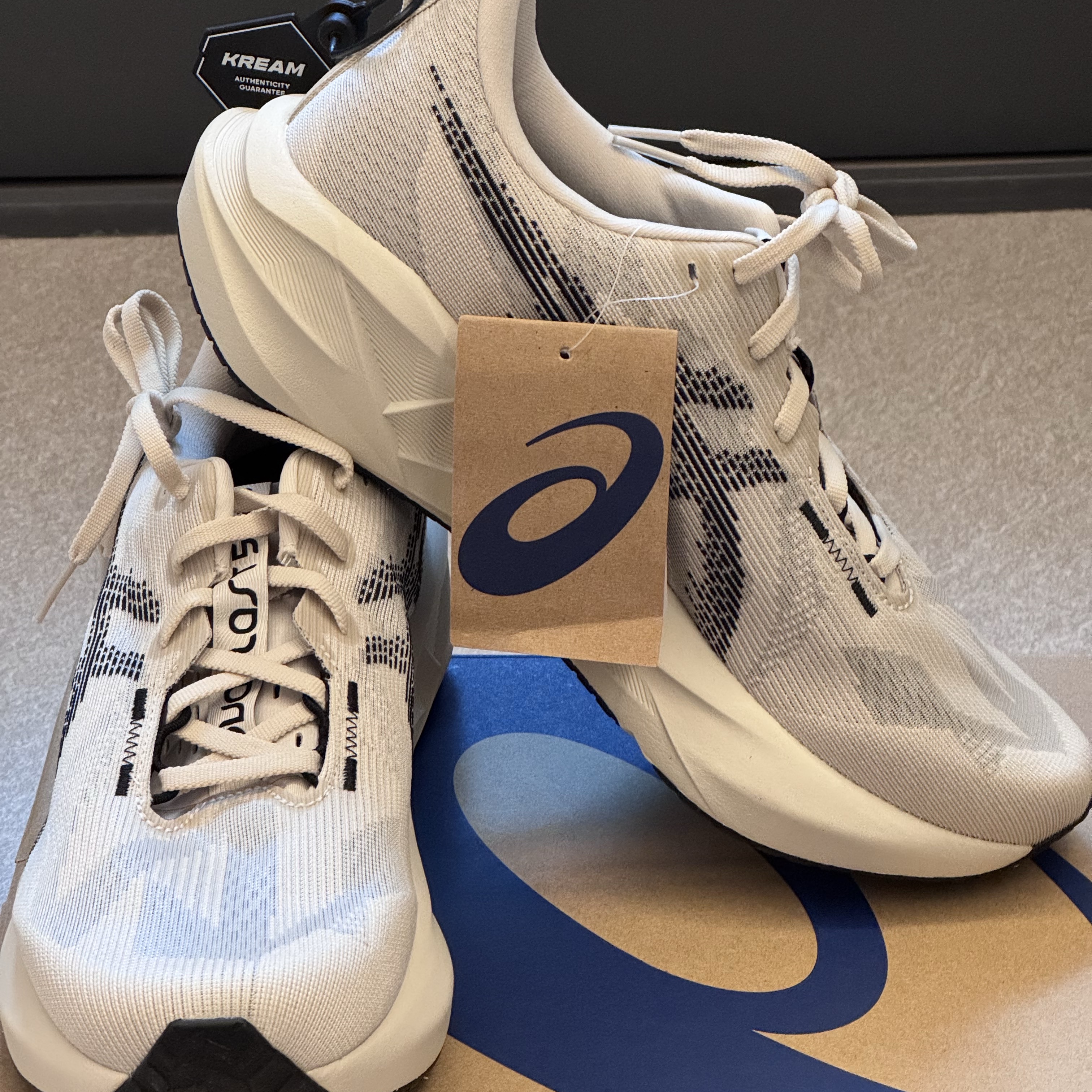 Asics Novablast 5 Oatmeal Black - D Standard 착용 스타일