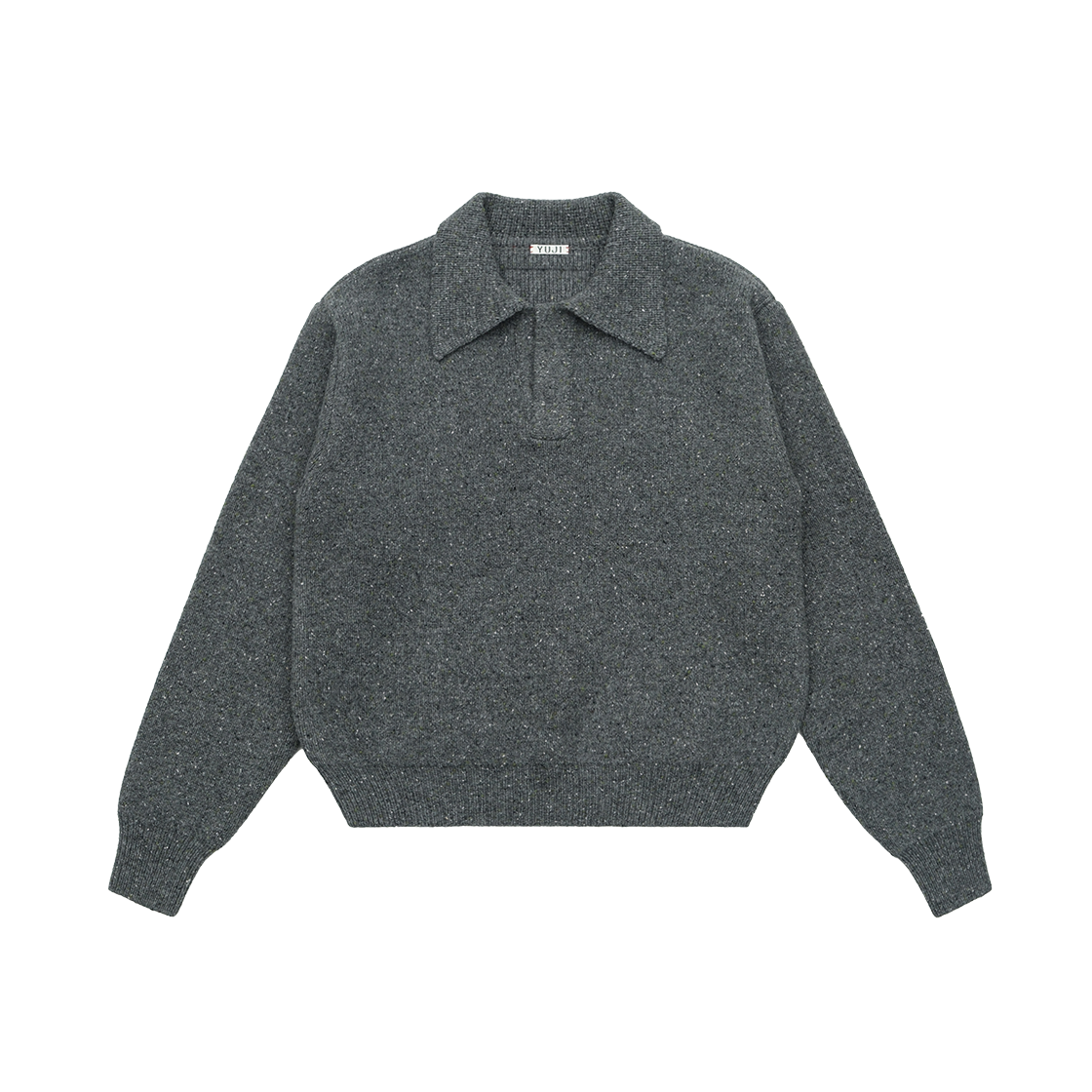 유지 로고 패치 폴로 스웨터 그레이(YUJI Logo Patch Polo Sweater Grey)