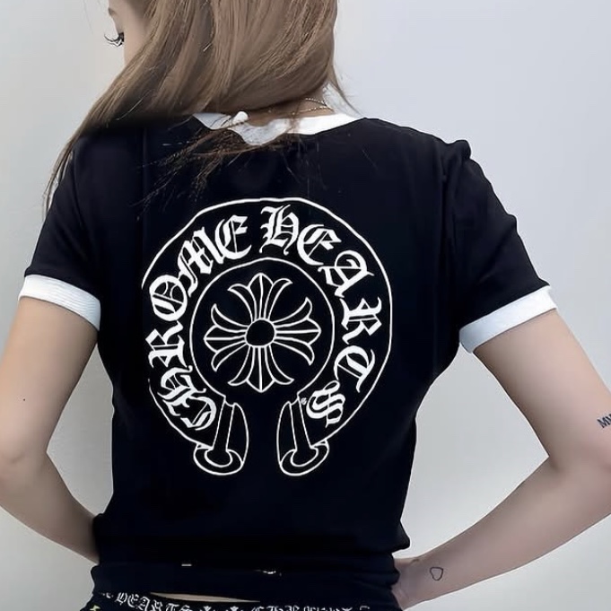Chrome Hearts Horseshoe Logo T-Shirt Black White 착용 스타일