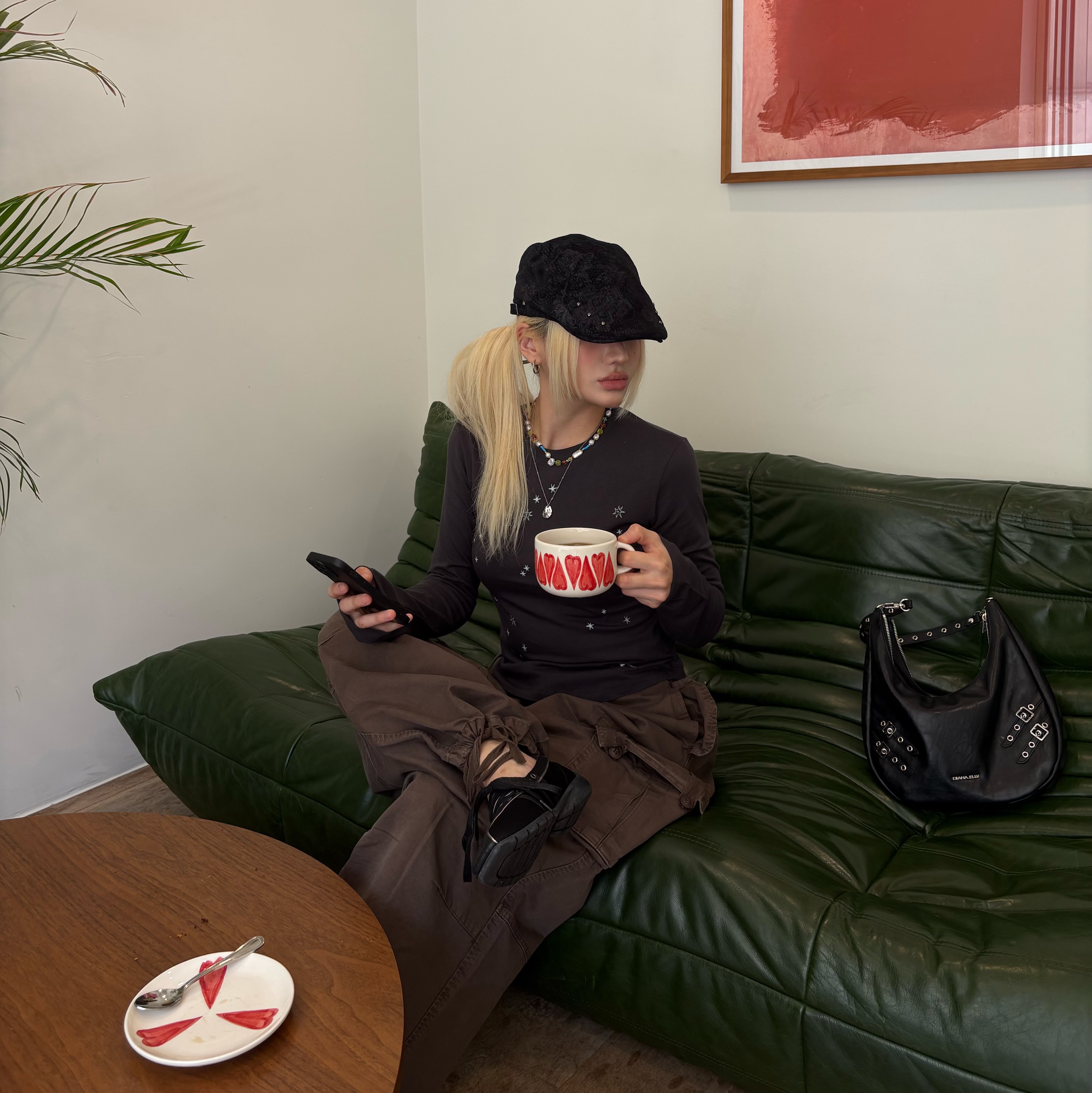 Riomeu Stellance Long Sleeve Charcoal 착용 스타일 - 1