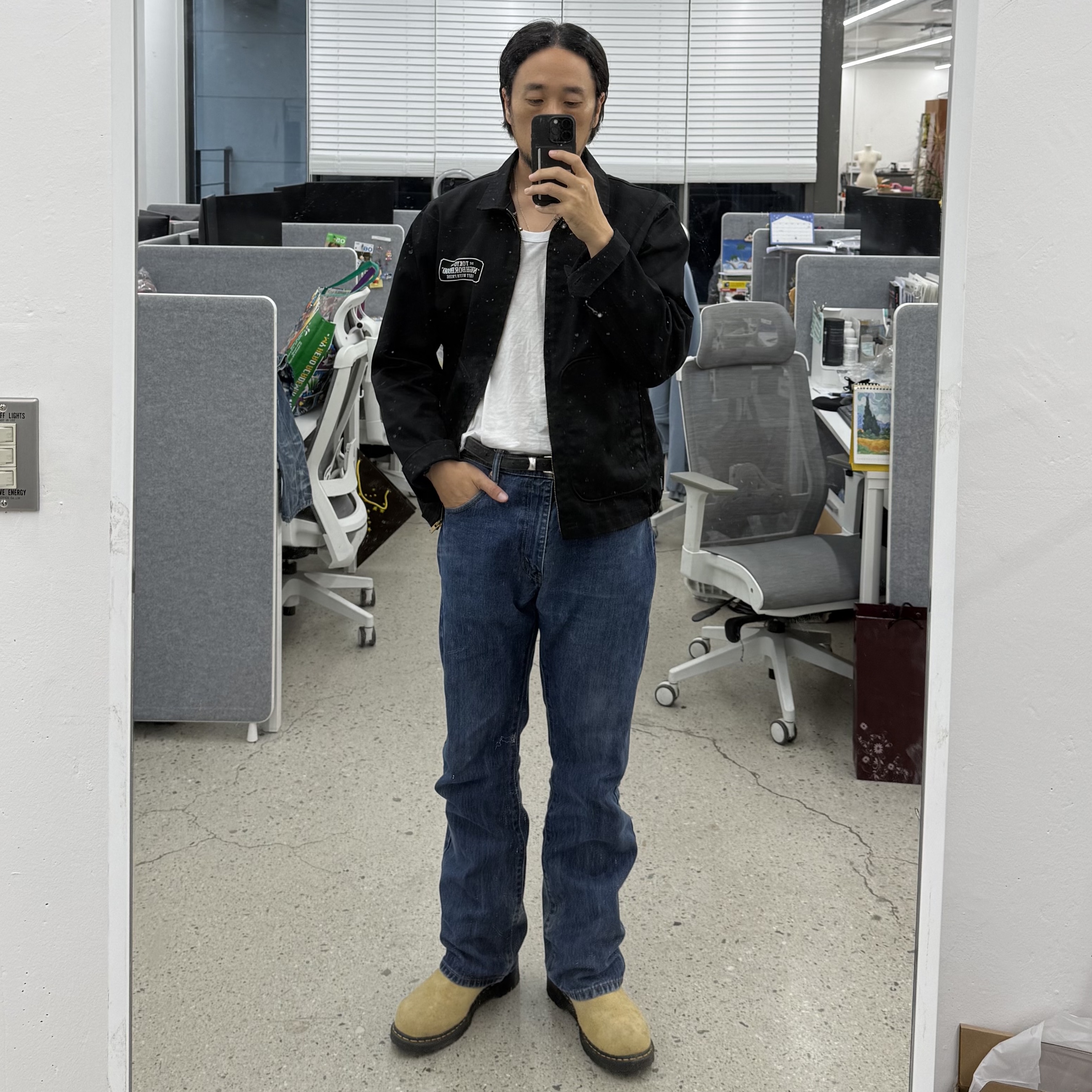 Dr. Martens x Stussy 2295 Decon Sand Hairy Suede Boots Tan, Our Legacy Belt 2cm Leather Black 착용 스타일 - 1