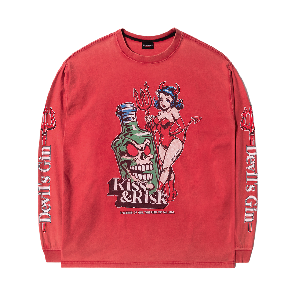 Q5AMTL003RED QT8 GARMENTS Kiss & Risk Washed Long Sleeve Red