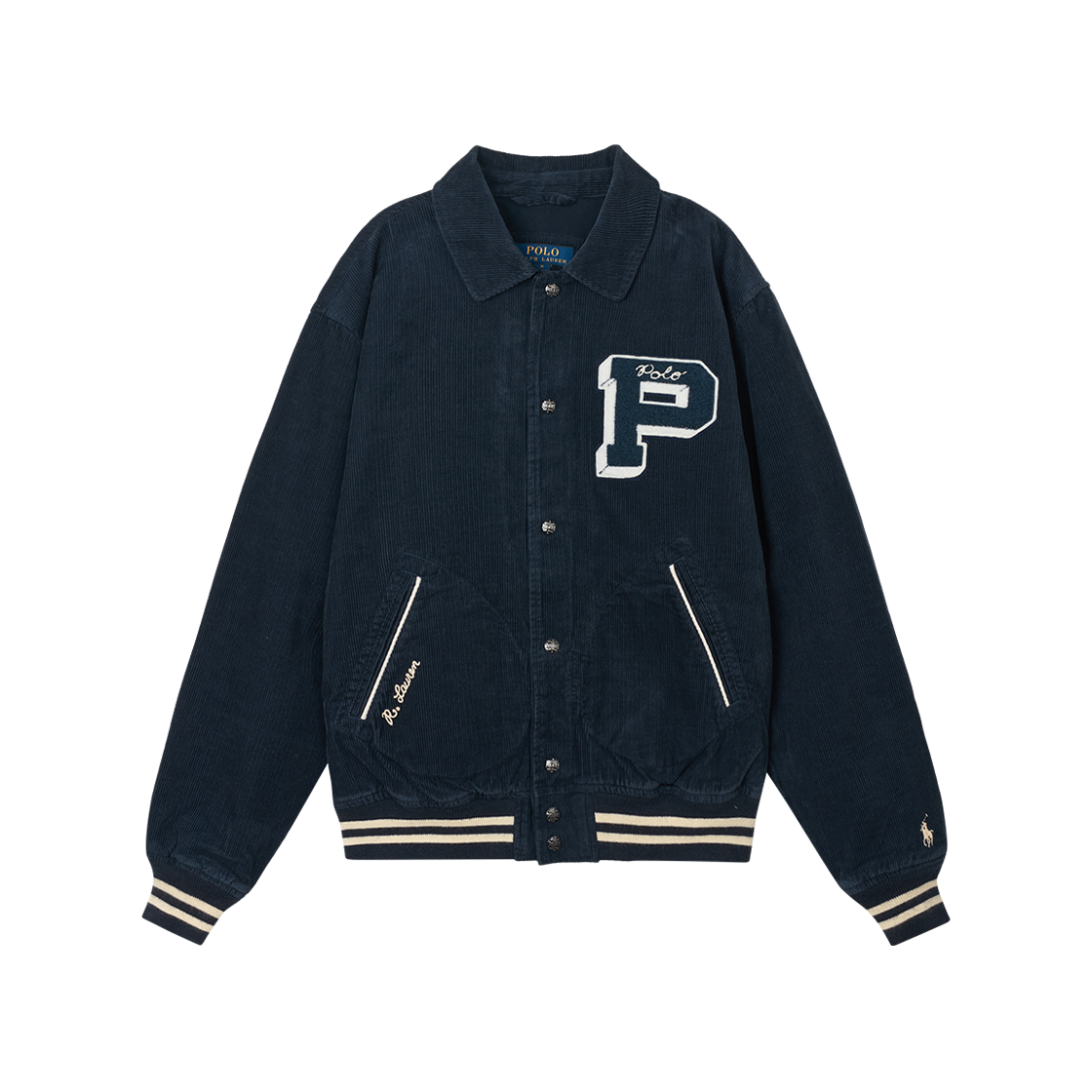 [10%적립] 폴로 랄프 로렌 코듀로이 레터 자켓 에비에이터 네이비 - 25FW([10%적립] Polo Ralph Lauren Corduroy Letter Jacket Aviator Navy - 25FW)