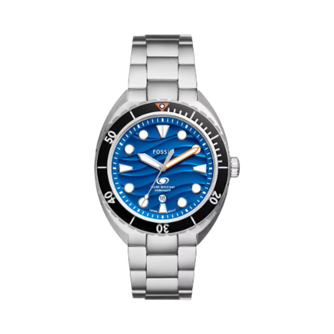 FS6064 Fossil Breaker Quartz Three-Hand Date 42mm Stainless Steel Blue Silver