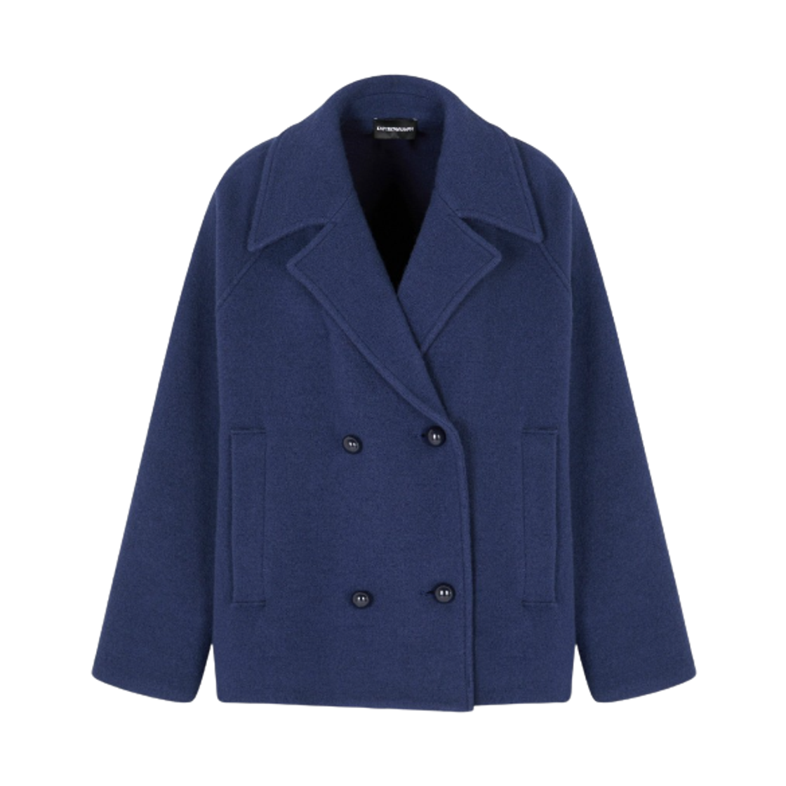 EW001236AF19926UB092 (W) Emporio Armani Boiled Wool Double Breasted Pea Coat Blue