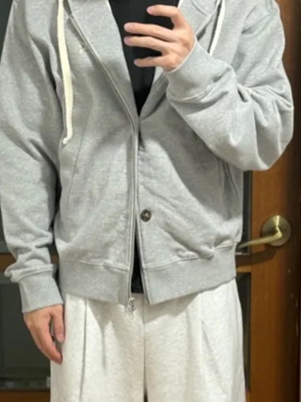 SATUR Teo Cotton All Day Hood Zip-up Melange Gray 착용 스타일 - 1