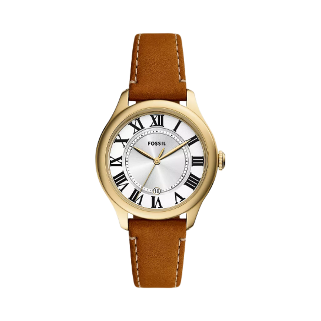 ES5397 (W) Fossil Gilmore Quartz Three-Hand Date 38mm Leather Silver Medium Brown