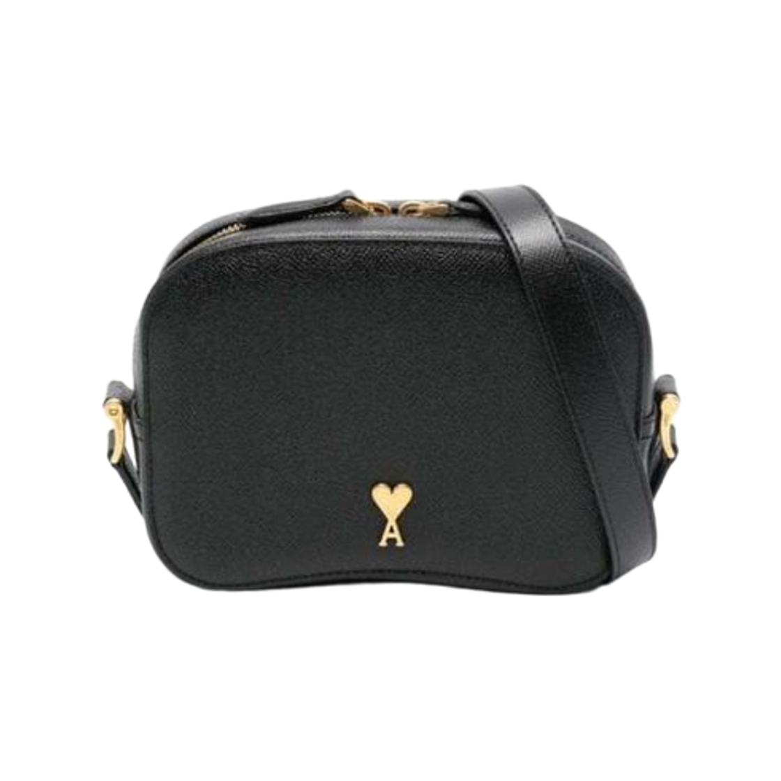ULL162-AL0036-0015 AMI Paris Leather Camera Bag Black Gold