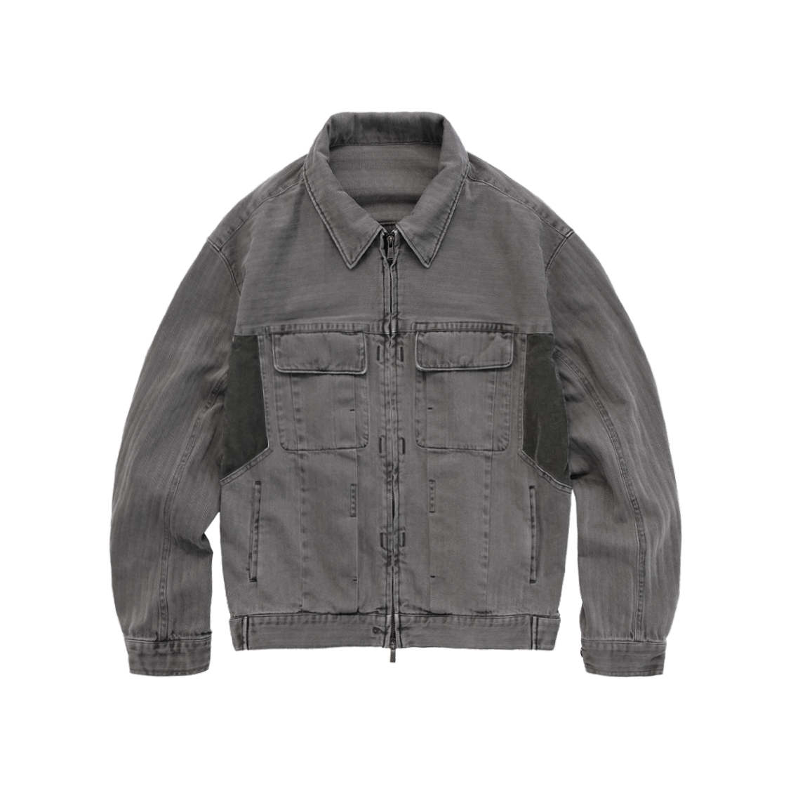 폴리테루 헤링본트윌 집 트러커 자켓 그레이(Polyteru HBT Zip Trucker Jacket Gray)