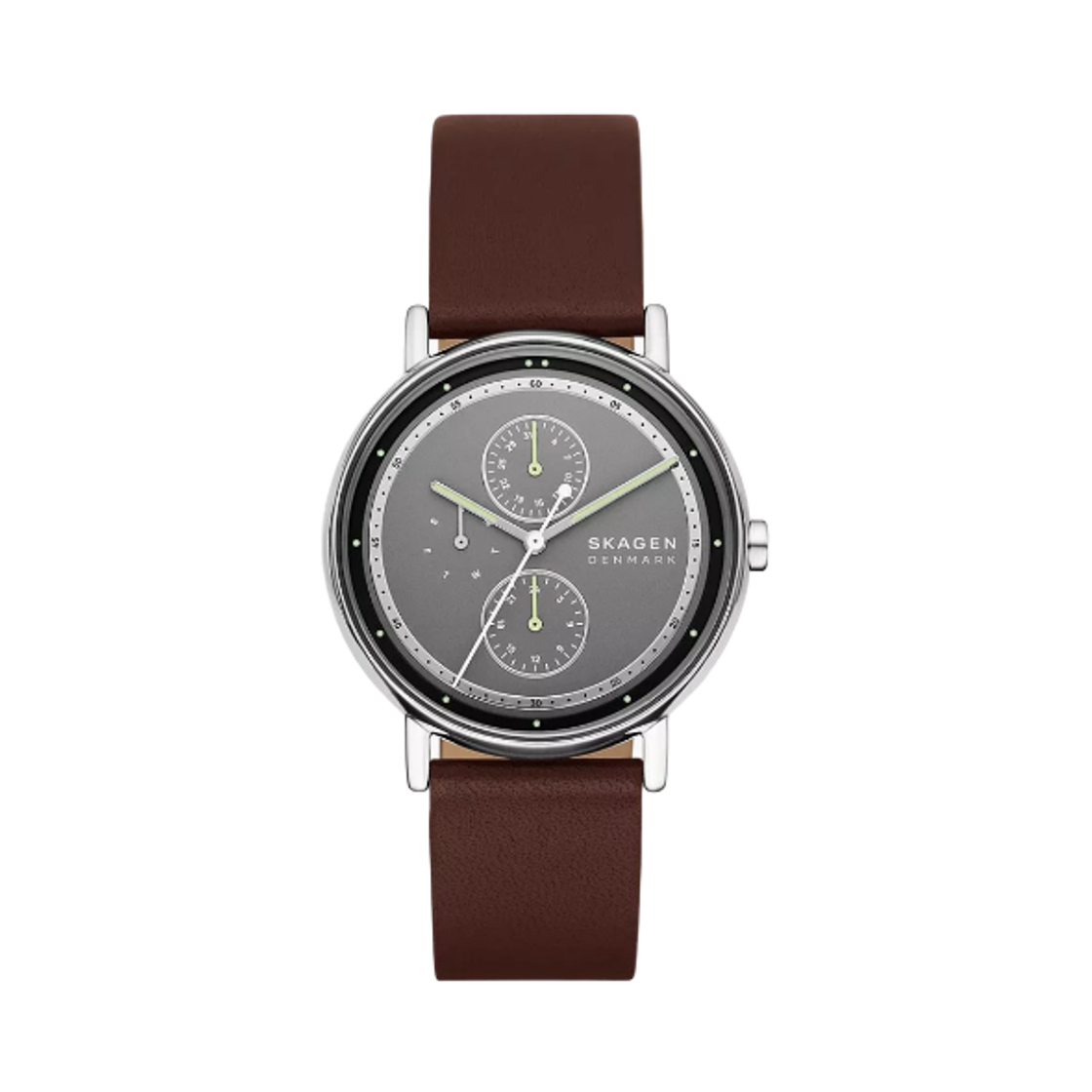 스카겐 시그니쳐 쿼츠 멀티펑션 40mm 그레이 레더 브라운(Skagen Signature Quartz Multifunction 40mm Grey Leather Brown)