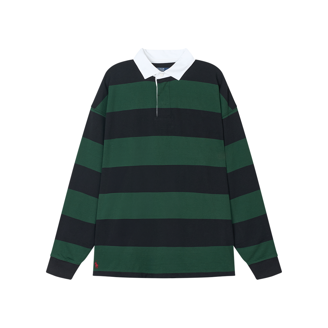 [10%적립] 폴로 랄프 로렌 빅핏 스트라이프 저지 럭비 셔츠 노스웨스트 파인 폴로 블랙  - 25FW([10%적립] Polo Ralph Lauren Big Fit Striped Jersey Rugby Shirt Northwest Pine Polo Black  - 25FW)