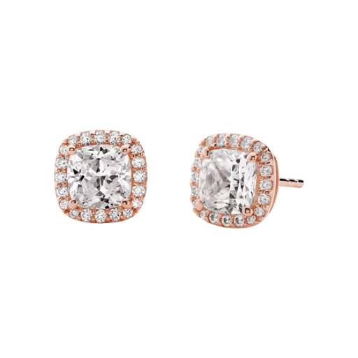 (W) 마이클 코어스 스털링 실버 쿠션 컷 스터드 이어링 14K 로즈 골드 플래팅((W) Michael Kors Sterling Silver Cushion Cut Stud Earrings 14k Rose Gold Plated)