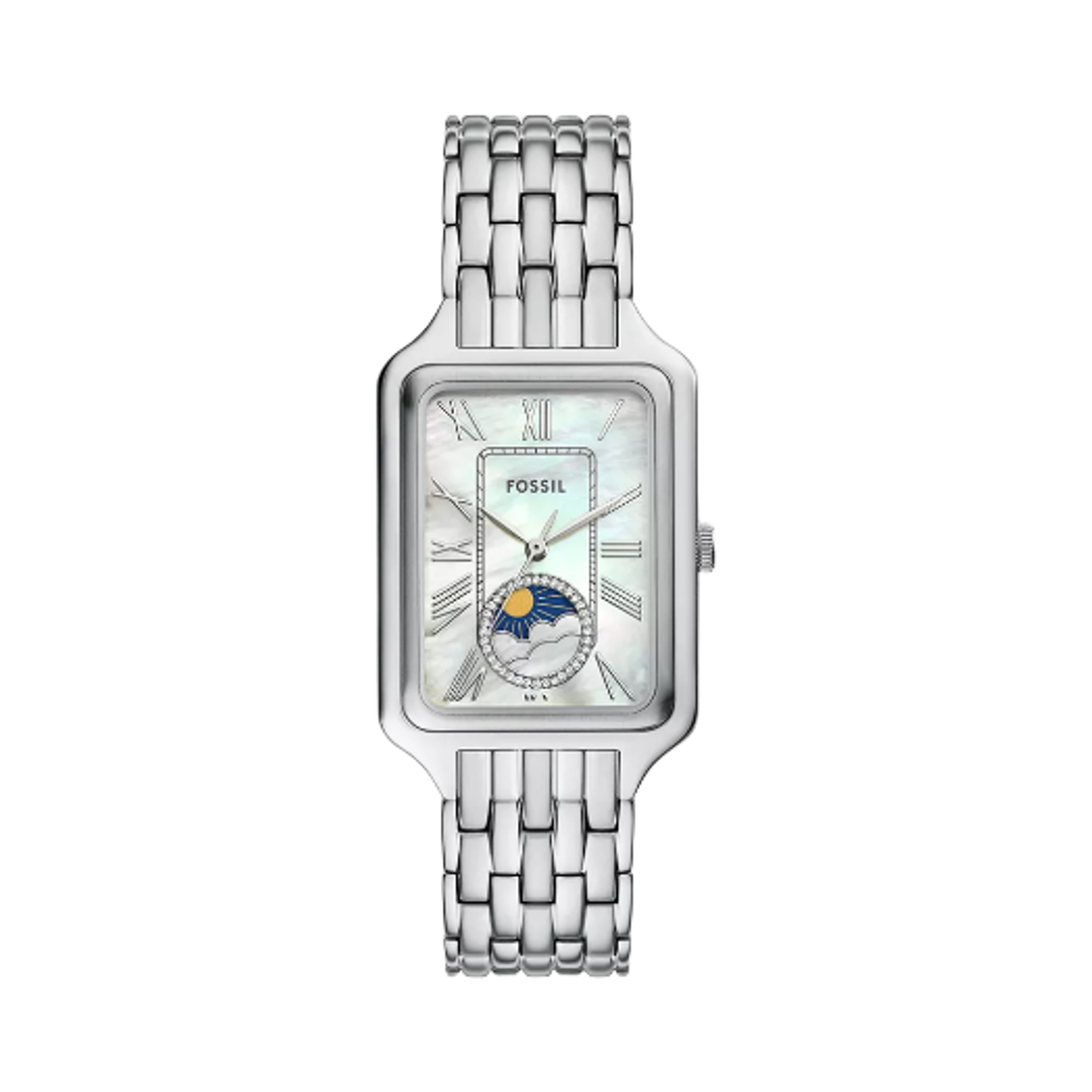 (W) 파슬 라켈 썬 문 쿼츠 멀티펑션 29mm 스테인리스 스틸 실버((W) Fossil Raquel Sun Moon Quartz Multifunction 29mm Stainless Steel Silver)