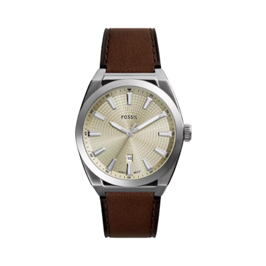 FS6071 Fossil Everett Quartz Three-Hand Date 42mm Leather Cream Brown