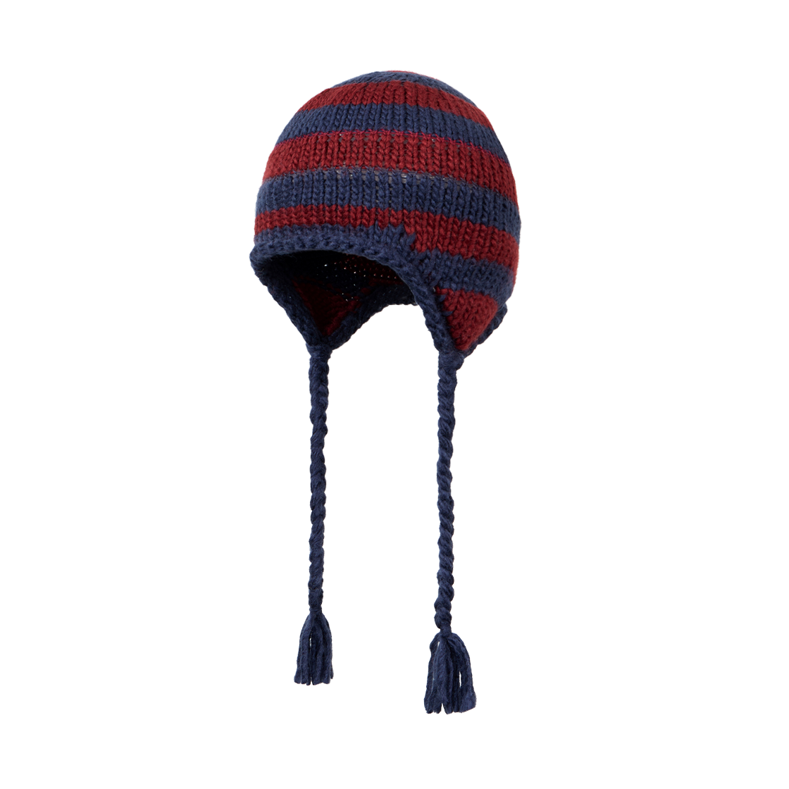 CVEN18197 Dimito Crochet Stripe Ear Flap Beanie Navy