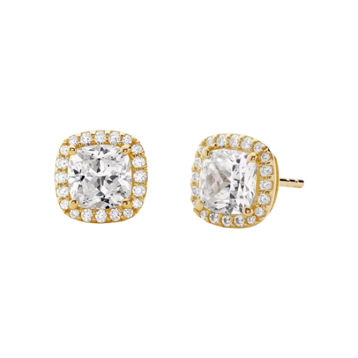 MKC1405AN710 (W) Michael Kors Sterling Silver Cushion Cut Stud Earrings 14k Gold Plated