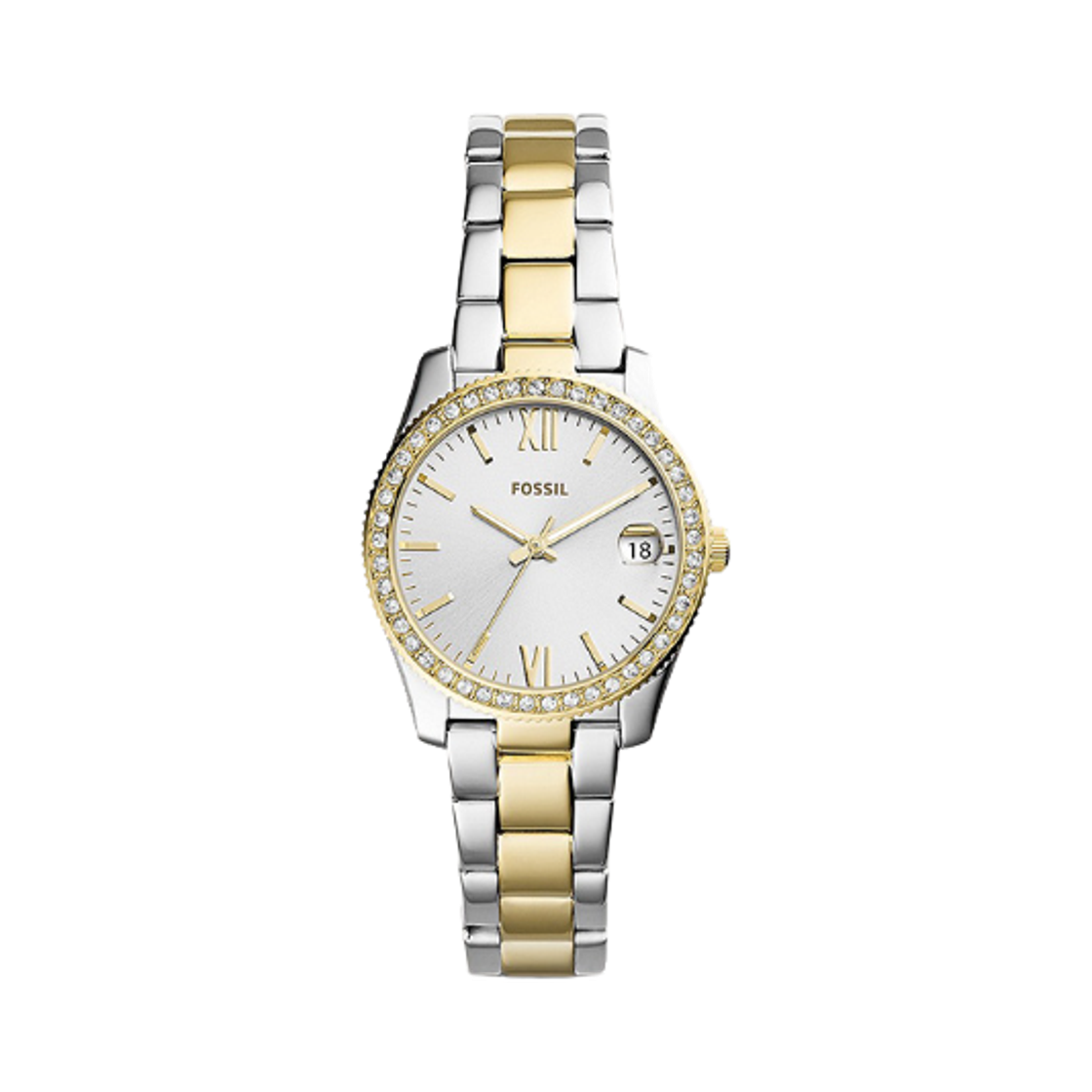 ES4319 (W) Fossil Scarlette Mini Quartz Three-Hand Date 32mm Stainless Steel Silver Gold