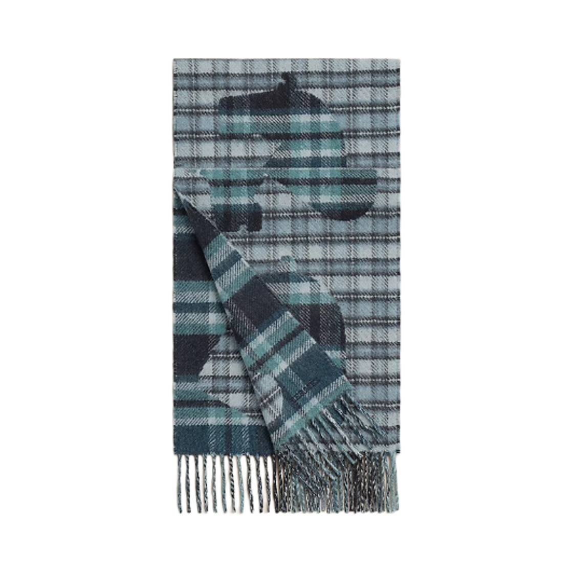 H394836T04 Hermes Echec Au Roi Tartan Muffler & Ciel Bleu Marine Celadon