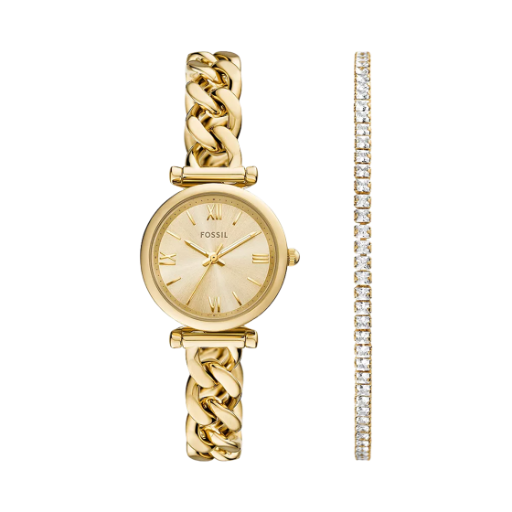 ES5387SET (W) Fossil Carlie Quartz Three-Hand 28mm Stainless Steel Watch and Bracelet Set Gold