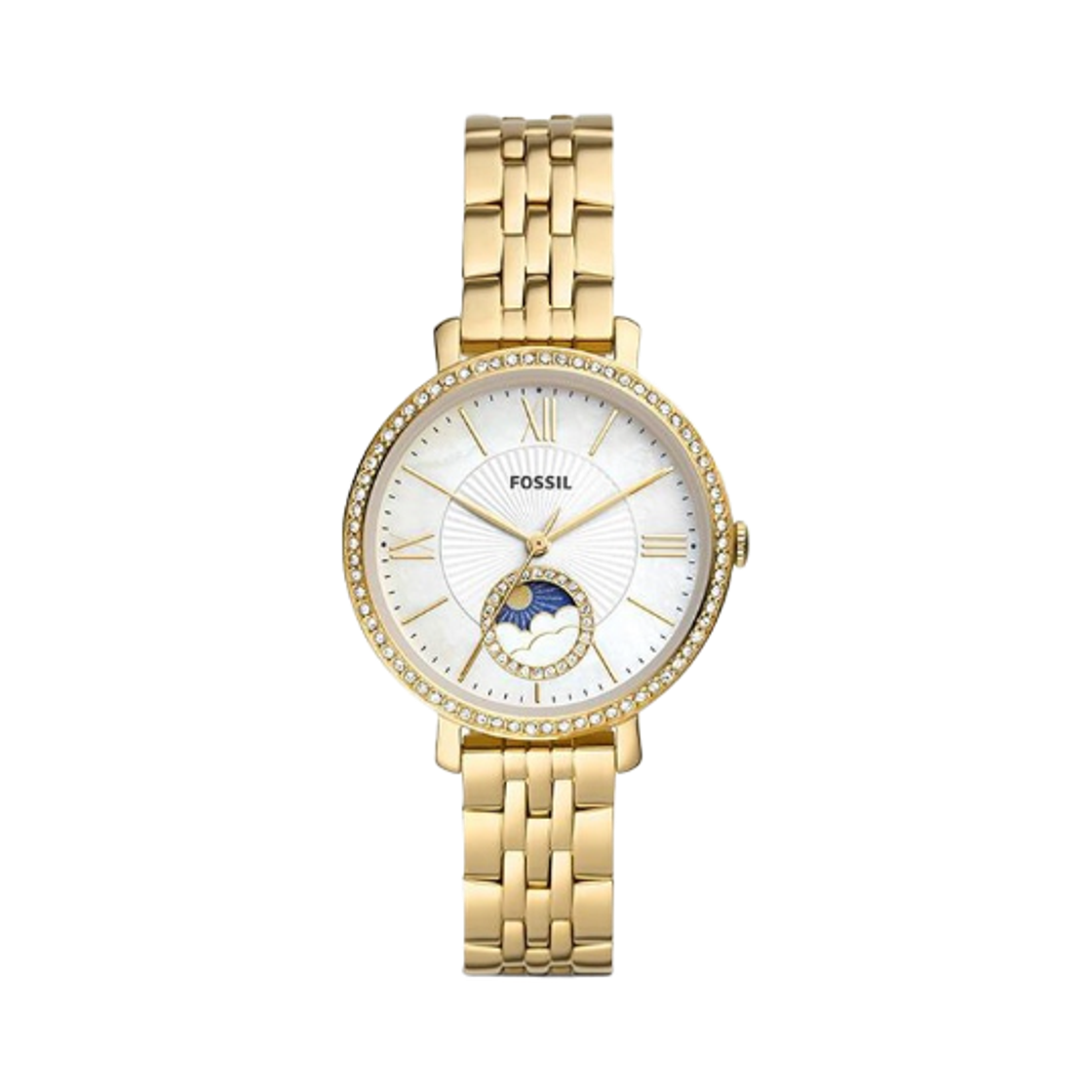 (W) 파슬 재클린 썬 문 쿼츠 멀티펑션 36mm 스테인리스 스틸 골드((W) Fossil Jacqueline Sun Moon Quartz Multifunction 36mm Stainless Steel Gold)