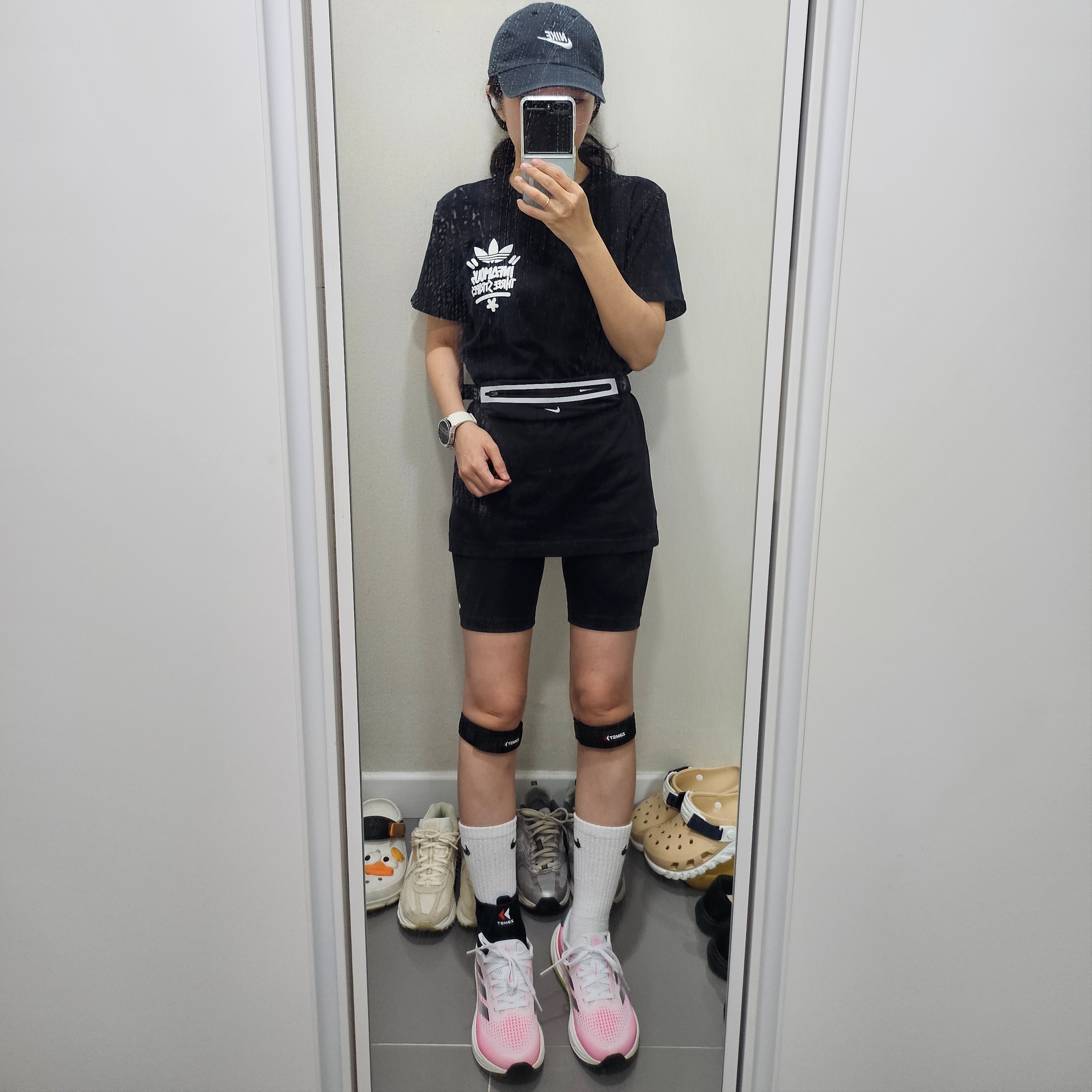 (Kids) Nike One Bike Shorts Black, Nike Everyday Cushioned Training Crew Socks White (3 Pack/Korean Ver.) 착용 스타일